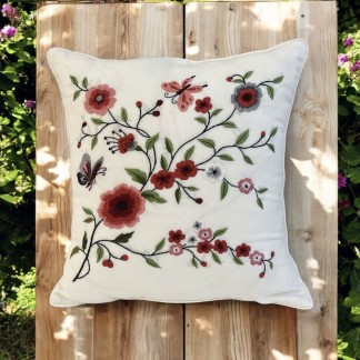 Cushion cover- Butterfly and flower embroidery